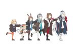  &gt;_&lt; 6+girls :d ^_^ amiya_(arknights) animal_ears arknights ascot bangs bear_ears beret black_footwear black_jacket blonde_hair blue_hair blue_neckwear bonk boots braid brown_footwear brown_hair brown_jacket brown_legwear bunny_ears carnival_phantasm choker closed_eyes cross-laced_footwear english_commentary frying_pan full_body fur-trimmed_boots fur_trim gummy_(arknights) hair_ornament hand_on_hip hat highres holding horns ifrit_(arknights) istina_(arknights) jacket kofucchi lace-up_boots loafers long_hair long_sleeves looking_at_viewer monocle multicolored_hair multiple_girls open_clothes open_jacket open_mouth orange_legwear outstretched_arm pantyhose parody plaid plaid_skirt pleated_skirt pointing pom_pom_(clothes) red_hair red_legwear rosa_(arknights) sailor_collar scarf sharp_teeth shoes short_hair sidelocks simple_background skirt sleeves_past_fingers sleeves_past_wrists smile socks standing standing_on_one_leg streaked_hair super_affection teeth twin_braids twintails white_background white_legwear wide_sleeves zima_(arknights) |_| 