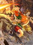  animal_ears belt cape cat_ears company_name cuffs debris fire fire_emblem fire_emblem:_radiant_dawn fire_emblem_cipher fleeing headband holding holding_weapon indoors multiple_boys official_art open_mouth red_eyes red_hair sabertooth_cat shackles shorts takaya_tomohide tormod_(fire_emblem) weapon 