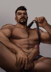  1boy abs arm_hair bara bare_pectorals black_male_underwear boxers chest_hair clothes_lift dark-skinned_male dark_skin erection foreskin hairy highres large_pectorals leg_hair looking_at_viewer male_focus male_underwear mature_male muscular muscular_male navel navel_hair nipples nude overwatch pectorals penis pulled_by_self realistic reaper_(overwatch) seupil_hyugo_(spirohugo) shirt_lift short_hair solo stomach thighs uncensored undercut underwear underwear_aside undressing veins veiny_penis 