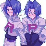  1boy ameya_(okemu_ame) blush embarrassed highres james_(pokemon) pokemon pokemon_(anime) simple_background sketch team_rocket team_rocket_uniform white_background 