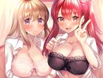  2girls aliasing bra close niyasuke_(yama) open_shirt original school_uniform underwear undressing 