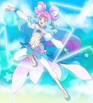  1girl :d blue_hair cure_la_mer detached_sleeves full_body gradient_hair haruyama_kazunori laura_(precure) long_hair looking_at_viewer magical_girl midriff multicolored multicolored_clothes multicolored_hair multicolored_skirt navel open_mouth pink_eyes pink_hair precure skirt smile solo tropical-rouge!_precure 