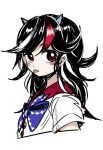  1girl asuku_(69-1-31) black_hair blue_neckwear blush_stickers bow bowtie cropped_torso horns kijin_seija long_hair looking_at_viewer multicolored_hair red_eyes red_hair shirt short_sleeves solo streaked_hair tongue tongue_out touhou upper_body white_background white_shirt 