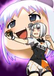  2girls bangs bea_(pokemon) bea_(pokemon)_(cosplay) biim_(cookie) black_bodysuit black_eyes black_hairband blunt_bangs blush bob_cut bodysuit bodysuit_under_clothes bow_hairband collared_shirt commentary_request cookie_(touhou) cosplay cowboy_shot dynamax_band eska_(cookie) gigantamax gloves hairband hakumai_(nicoseiga80737518) holding holding_poke_ball konpaku_youmu looking_afar multiple_girls open_mouth parody partially_fingerless_gloves poke_ball pokemon pokemon_(game) pokemon_swsh print_shirt print_shorts red_eyes shirt short_hair short_sleeves shorts side_slit side_slit_shorts single_glove tearing_up touhou ultra_ball white_hair yukkuri_shiteitte_ne 