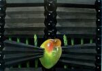  acrylic_paint_(medium) asparagus black_background floating floating_object food fruit highres light mango marble metal no_humans original senzaki-ryosuke shiny simple_background sticker still_life traditional_media vegetable 