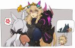  3girls animal_ears blonde_hair breasts caenis_(fate) dark-skinned_female dark_skin elbow_gloves fate/grand_order fate_(series) gawain_(fairy_knight)_(fate) gloves large_breasts long_hair low_ponytail mikoyan mordred_(fate) mordred_(fate)_(all) multiple_girls saliva tail tail_wagging white_hair 