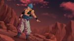  1boy 44vkck blue_eyes blue_hair blue_sash clenched_hand closed_mouth commentary_request dragon_ball dragon_ball_super dragon_ball_super_broly dutch_angle full_body gogeta highres korean_commentary male_focus metamoran_vest muscular muscular_male pants pectorals sash serious sky solo spiked_hair standing super_saiyan super_saiyan_blue white_pants 
