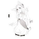  1girl animal_ears breasts character_request commentary_request dress ejami long_hair looking_at_viewer monochrome see-through signature simple_background solo tail white_background 