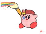  animated blush_stickers bouncing keke_(kokorokeke) kirby kirby_(series) looking_back looping_animation lowres paint_splatter paintbrush rainbow red_headwear smile star_(symbol) 