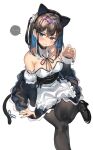 1girl animal_ears bare_shoulders black_neckwear black_ribbon blue_eyes breasts brown_hair cat_ears cat_tail cleavage detached_collar fake_animal_ears fake_tail highres maid medium_breasts original paw_pose ranf ribbon short_hair simple_background solo tail white_background 
