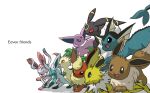  :d absurdres character_name closed_mouth commentary creature eevee espeon eye_contact flareon gen_1_pokemon gen_2_pokemon gen_4_pokemon gen_6_pokemon glaceon highres jolteon leafeon leg_up looking_at_another looking_at_viewer looking_back no_humans open_mouth paws pn_(ltpn_257) pokemon pokemon_(creature) smile sylveon toes umbreon vaporeon white_background 