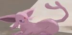  commentary espeon forked_tail from_side gen_2_pokemon highres looking_back lying no_humans on_stomach pn_(ltpn_257) pokemon pokemon_(creature) purple_eyes signature tail 