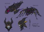  airachnid alex_milne bug character_name character_sheet decepticon english_commentary mecha multiple_views no_humans official_art purple_background purple_eyes redesign science_fiction signature smile spider the_transformers_(idw) transformers 