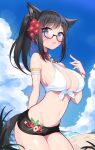  animal_ears bikini final_fantasy final_fantasy_xiv ichi-jirushi megane miqo&#039;te swimsuits tagme tail 