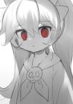  1girl ashley_(warioware) bangs closed_mouth d_omm dress eyebrows_visible_through_hair hair_between_eyes long_hair looking_at_viewer monochrome neckerchief red_eyes simple_background sketch skull solo spot_color twintails upper_body warioware white_background 