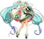  1girl absurdly_long_hair aqua_flower aqua_hair black_sleeves blue_flower blue_hair braid cable crypton_future_media detached_sleeves dress dress_flower flower frilled_dress frilled_sleeves frills full_body gradient_hair green_flower hair_flower hair_ornament hatsune_miku hidari_(left_side) high_heels layered_sleeves long_hair looking_at_viewer magical_mirai_(vocaloid) microphone multicolored_hair official_art open_mouth outstretched_arm piapro pink_flower purple_flower red_flower smile solo transparent_background twin_braids twintails very_long_hair vocaloid white_flower white_sleeves yellow_flower 