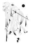  ambiguous_gender animal_ears circle greyscale high_heels highres long_sleeves monochrome original pants shoe_removed shoes short_hair single_shoe sword tail tembin_3 weapon white_hair white_pants 