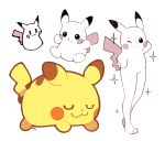  :3 artsy-rc commentary english_commentary gen_1_pokemon highres looking_at_viewer no_humans one_eye_closed pikachu pokemon pokemon_(creature) signature simple_background smile sparkle u_u white_background 