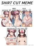  2girls adapted_costume alternate_breast_size breast_envy breasts brown_hair censored chart cleavage_cutout clothing_cutout colored_skin english_text gen_1_pokemon hat heart heart_censor heart_cutout highres hilda_(pokemon) hypno hypnosis interspecies meme mind_control multiple_girls multiple_views nyantcha pendulum pokemon pokemon_(game) pokemon_bw pokemon_bw2 pussy rape rosa_(pokemon) sex shirt_cut_meme sideboob small_breasts underboob visor_cap yellow_skin 