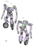  character_sheet from_above headlight highres kasahara_tetsurou mecha multiple_views no_humans official_art open_hands rideback science_fiction standing wheel 