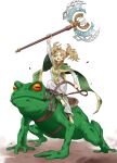  animal blonde_hair english_commentary fire_emblem fire_emblem_awakening frog full_body highres holding holding_staff igni_tion lissa_(fire_emblem) oversized_animal saddle sidesaddle staff tabard twintails white_background 