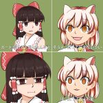  2girls allenfan animal_ears brown_eyes brown_hair cat_ears detached_sleeves for_the_better_right?_(meme) goutokuji_mike hair_ribbon hakurei_reimu highres long_hair meme multicolored_hair multiple_girls ribbon star_wars:_attack_of_the_clones staring sweatdrop touhou translation_request unconnected_marketeers yellow_eyes 