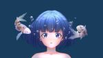  1girl animal blue_eyes bubble crying crying_with_eyes_open ears eyebrows eyebrows_visible_through_hair fish highres koi light_blue_hair mouth nose nyalody ocean open_mouth original sad short_hair tears 