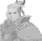  1boy armor chinese_armor drenbof greyscale hair_ornament mole mole_under_eye monochrome ponytail sidecut thunderbolt_fantasy wan_jun_po 
