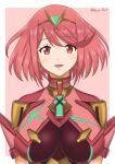  absurdres bangs breasts chest_jewel earrings headpiece highres huge_filesize jewelry large_breasts pyra_(xenoblade) red_eyes red_hair ryochan96154 short_hair simple_background solo swept_bangs tiara xenoblade_chronicles_(series) xenoblade_chronicles_2 