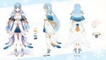  1girl blue_eyes blue_hair blue_skirt capelet character_name character_sheet dress fuyumi_toba indie_virtual_youtuber long_hair multicolored_hair multiple_views nail_polish sandals satchely second-party_source skirt smile streaked_hair tagme virtual_youtuber white_dress white_legwear 
