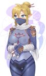  1girl absurdres blonde_hair blue_eyes bodysuit breasts covered_nipples genderswap genderswap_(mtf) gloves hair_bun hair_ornament hair_stick highres jewelry link mask official_alternate_costume pointy_ears solo stealth_set_(zelda) the_legend_of_zelda the_legend_of_zelda:_breath_of_the_wild ttanuu. 