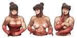  1girl bandages black_hair chi-chi_(dragon_ball) dayaftercig dragon_ball dragon_ball_z earrings highres jewelry mouth_hold muscular muscular_female scar simple_background solo topless white_background 