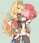  1girl bangs bare_shoulders black_legwear blonde_hair blue_eyes blush_stickers breasts chest_jewel copy_ability cosplay dress earrings elbow_gloves gloves hat headpiece jewelry kirby kirby_(series) large_breasts long_hair mythra_(massive_melee)_(xenoblade) mythra_(xenoblade) open_mouth pantyhose pyra_(xenoblade) pyra_(xenoblade)_(cosplay) red_hair short_hair simple_background smile super_smash_bros. swept_bangs tiara very_long_hair white_dress white_gloves wusagi2 xenoblade_chronicles_(series) xenoblade_chronicles_2 yellow_eyes 