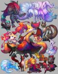  :d alolan_form alolan_ninetales alternate_color braixen claws closed_mouth delphox fangs fennekin fire furry gen_1_pokemon gen_5_pokemon gen_6_pokemon gen_7_pokemon gen_8_pokemon green_eyes grey_background highres holding holding_stick looking_back lying nickit ninetales on_stomach open_mouth paws pokemon pokemon_(creature) qqqb red_eyes shiny_pokemon simple_background smile stick thievul toes tongue zoroark zorua 
