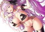  bb_(fate) bikini blush breasts choker elbow_gloves fate/extra_ccc fate/grand_order fate_(series) gloves headdress long_hair maid navel purple_eyes purple_hair ribbons signed swimsuit thighhighs uo_denim 
