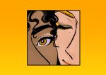  black_hair blonde_hair closed_eyes dark_skin eyeliner freckles gradient_border highres makeup minillustration mole mole_above_mouth mole_under_eye original shadow yellow_eyes 