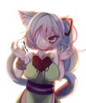  1girl absurdres animal_ears artist_name bandage_on_face bandage_over_one_eye bandaged_arm bandages blood bloody_tears breasts cat_ears hetima0112 highres one_eye_closed original simple_background sleeveless tail white_background white_hair yandere yellow_eyes 