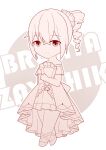  1girl bangs bare_shoulders bouquet bronya_zaychik bronya_zaychik_(black_nucleus) chibi closed_mouth dress drill_hair flower full_body hair_between_eyes hair_ornament highres honkai_(series) honkai_impact_3rd looking_at_viewer qingxiao_kiyokiyo simple_background wedding_dress white_background 