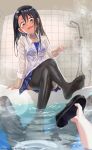  cleavage feet hachiouji_naoto hmax ijiranaide_nagatoro-san nagatoro_hayase open_shirt see_through seifuku skirt_lift swimsuits thighhighs wet wet_clothes 