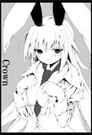  animal_ears blush breasts bunny_ears cleavage grey_background greyscale half-closed_eyes large_breasts long_sleeves looking_at_viewer monochrome necktie paw_pose reisen_udongein_inaba repair simple_background solo touhou upper_body 