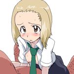  artist_request blonde_hair blush breasts fat fat_man lowres necktie oekaki open_clothes open_shirt school_uniform shirt short_hair sketchbook_full_colors small_breasts solo torikai_hazuki 