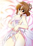 apron blush breasts brown_hair covered_nipples folded_ponytail hayate_no_gotoku! large_breasts maria_(hayate_no_gotoku!) morimi_ashita naked_apron panties red_eyes side-tie_panties solo underwear undressing 