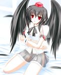  bangs black_hair black_wings blush hat lingerie looking_at_viewer ribbon shameimaru_aya shirotsuki_kouta short_hair solo touhou underwear wings 