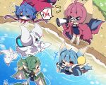  &gt;_&lt; ... :d ;d ^_^ ahoge arm_up ball bangs blue_cape blue_eyes blue_hair blue_swimsuit blue_wings breasts brown_hair brown_wings cape character_request closed_eyes closed_mouth commentary_request covered_navel dragon_girl dragon_horns dragon_tail dragon_wings eyebrows_visible_through_hair fang glavenus gradient_hair green_hair hair_between_eyes hair_ornament hairclip highres holding holding_ball horns lagiacrus long_hair medium_breasts megaphone milkpanda monster_hunter_(series) multicolored_hair name_tag notice_lines old_school_swimsuit one-piece_swimsuit one_eye_closed open_mouth outstretched_arm partially_submerged personification pointing ponytail profile purple_hair rathian red_eyes school_swimsuit short_eyebrows smile swimsuit tail thick_eyebrows translation_request very_long_hair white_hair wings yian_kut-ku 
