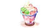  animal bird chai_(artist) cherry drink food fruit ice_cream leaves nobody original polychromatic signed white 