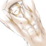  1boy abs armpit_hair armpits bara beard blonde_hair chest_hair completely_nude facial_hair hairy katoributa_a male_focus mature_male muscular muscular_male navel navel_hair nipples nude one_eye_closed pectorals pointy_ears short_hair sketch solo spiked_hair stomach tokyo_houkago_summoners upper_body yellow_tribe 