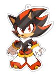  1boy animal_ears animal_nose blush closed_mouth commentary english_commentary frown full_body furry gloves hedgehog_boy hedgehog_ears hedgehog_tail highres kaijumilk_(milkchaotea) looking_at_viewer male_focus multicolored_hair outline red_eyes red_hair shadow_the_hedgehog shoes simple_background solo sonic_(series) standing tail two-tone_hair white_background white_footwear white_gloves white_outline 