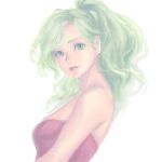  1girl bare_shoulders earrings final_fantasy final_fantasy_vi green_eyes green_hair jewelry lips long_hair nose ponytail red_lips simple_background solo strapless tina_branford upper_body wavy_hair white_background yuccoshi 