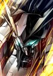  blue_eyes from_above glowing glowing_eyes gundam gundam_hathaway&#039;s_flash looking_down mecha mobile_suit no_humans science_fiction solo takamaru_(taka1220) upper_body v-fin xi_gundam 