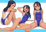  ass black_hair blush breasts brown_eyes cameltoe dark_skin fang ijiranaide_nagatoro-san kawakami_rokkaku long_hair nagatoro_hayase spread_legs swimsuit tan_lines 